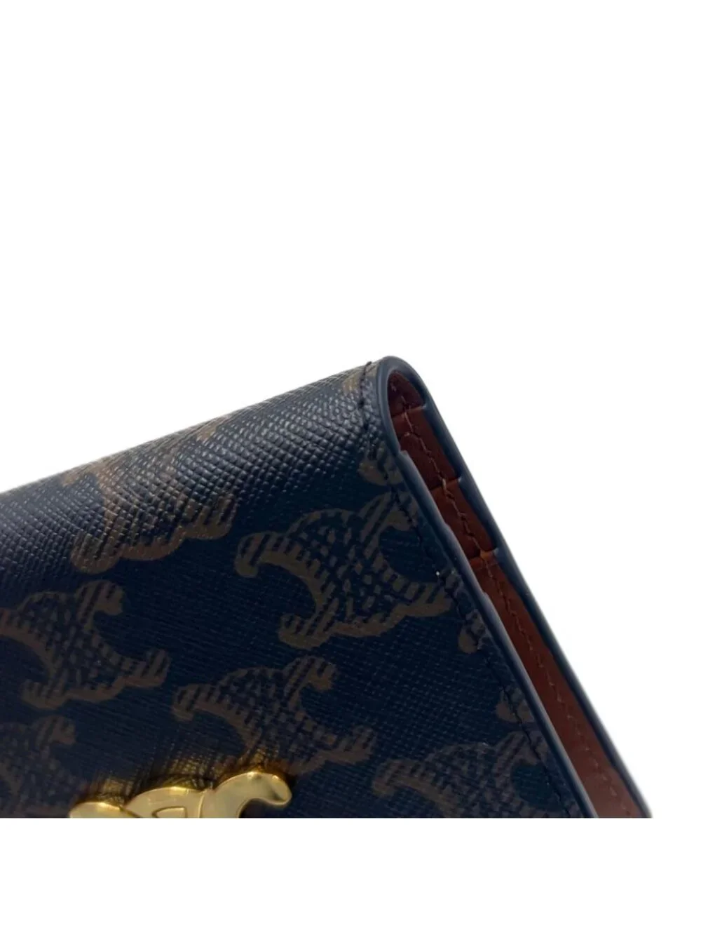 Celine Bifold Triomphe Leather Brown Light Card Case Gold